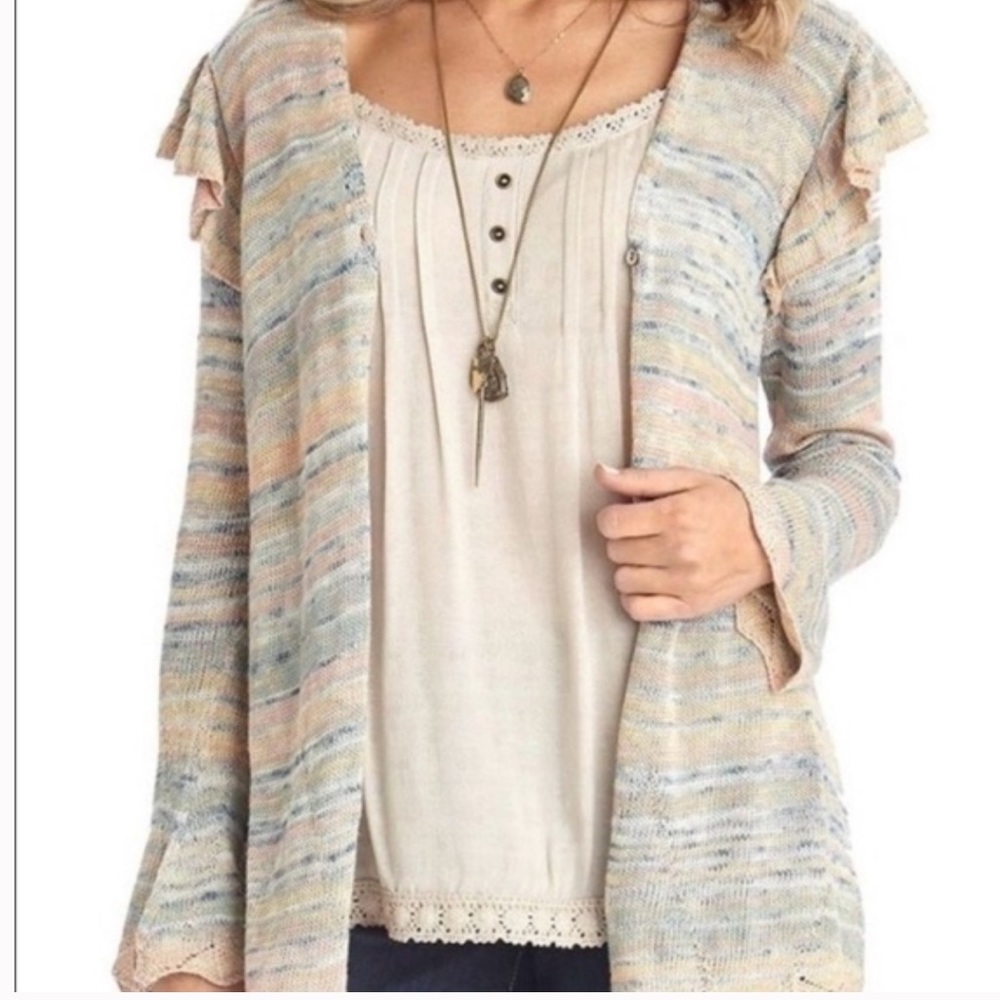 Democracy Ruffle Shoulder Bell Sleeve Sweater Cardigan